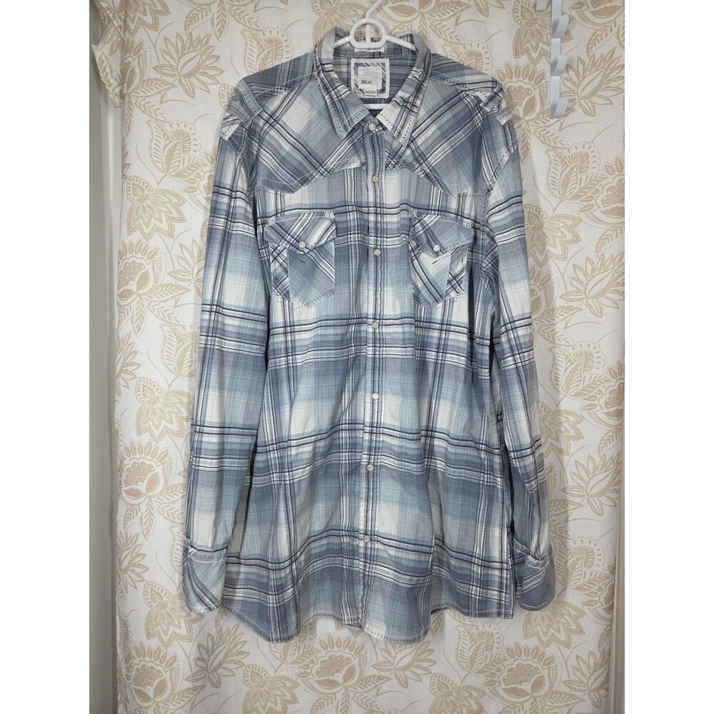 BKE Athletic Fit Shirt Mens XXXL 3XL Plaid Button Up Western Long Sleeve Green
